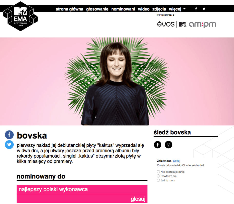Bovska namawia do głosowania MTV EMA
